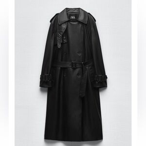 Zara Belted Faux Leather Trench Jacket